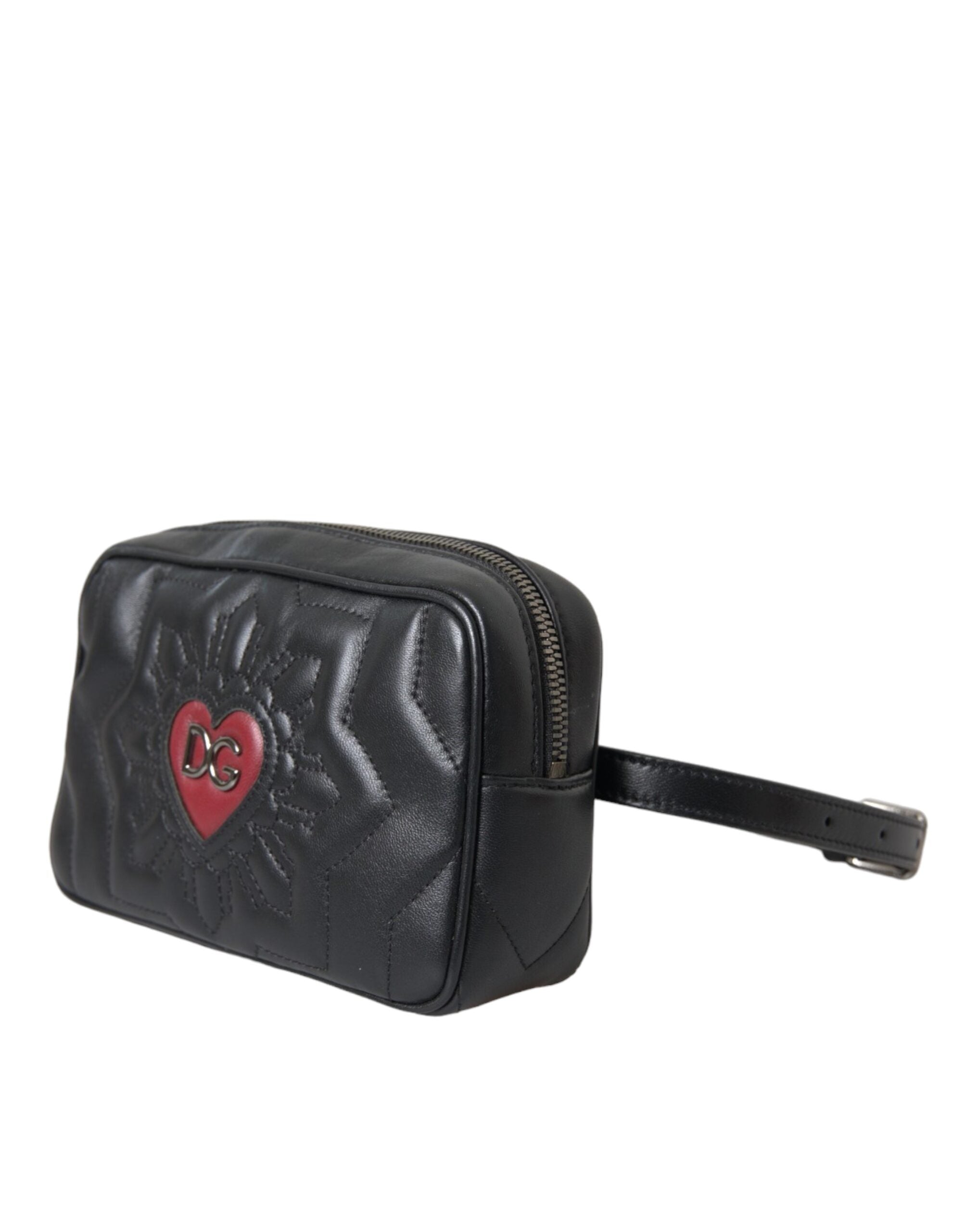 Dolce & Gabbana Black Leather Marsupio Quilted Love Belt Fanny Pack Bag